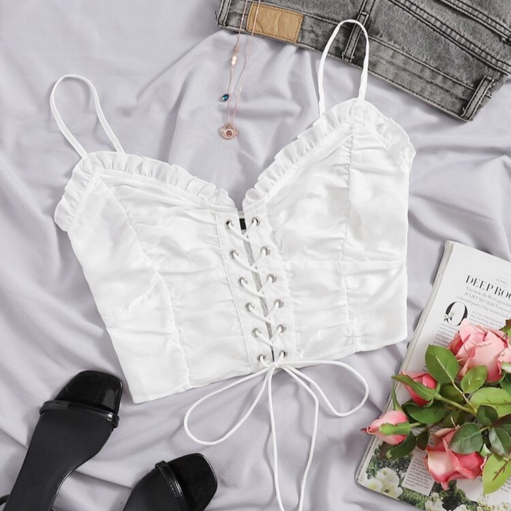 White Lace Up Brallette Top